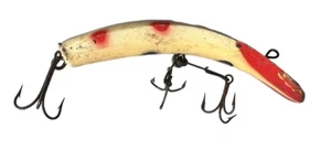 Señuelo Helin Flatfish U20 Crankbait de madera original a rayas negras rojas 3,5" - Imagen 1 de 14