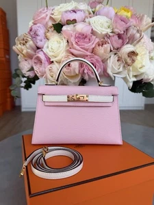 Hermes HSS Special Order Mini Kelly 20 Mysore Chèvre Rose Sakura / Nata GHW - Picture 1 of 8