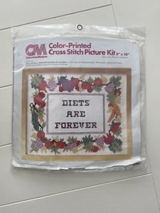 Columbia-Minerva Color-Printed Cross Stitch DIETS ARE FOREVER 8x10 Vintage 1978 - Picture 1 of 4