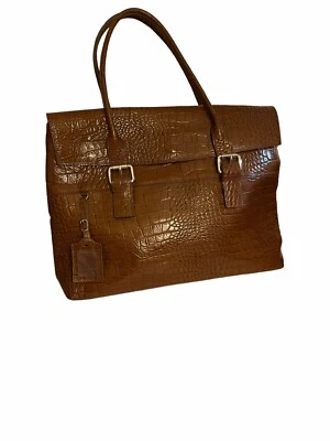GIANNI CHIARINI Brown Leather Croc Embossed Double Handle Shoulder Bag 16X12” - Image 1 of 4