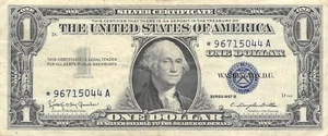 USA $1 Silver Certificate Series of 1957 B Block *-A Circulated Banknote ZAA - Picture 1 of 2