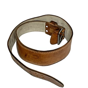 Vintage Golds Gym Brown Leather Weightlifting Belt Large READ - Picture 1 of 7