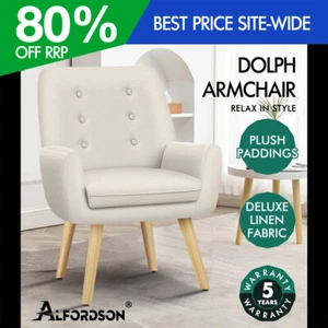 ALFORDSON Armchair Lounge Chair Tub Accent Chairs Fabric Couch Sofa Beige - Picture 1 of 9