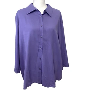 Anna & Frank Silk Blouse Woman 2X Button Up Purple Lightweight Business Travel - Picture 1 of 9