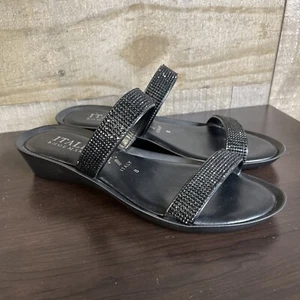 Italian Shoemakers Women’s Shoes SZ 8 Wedge Leather Sandals Rhinestones Slip On - Picture 1 of 8