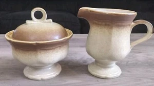Vintage Mikasa Whole Wheat E8000 Creamer and Covered Sugar Bowl Japan Stoneware - Picture 1 of 11