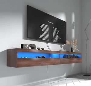 Floating TV Stand, Wall Mounted TV Shelf with Led Lights & Power Outlet, 71" Mod - Picture 1 of 6