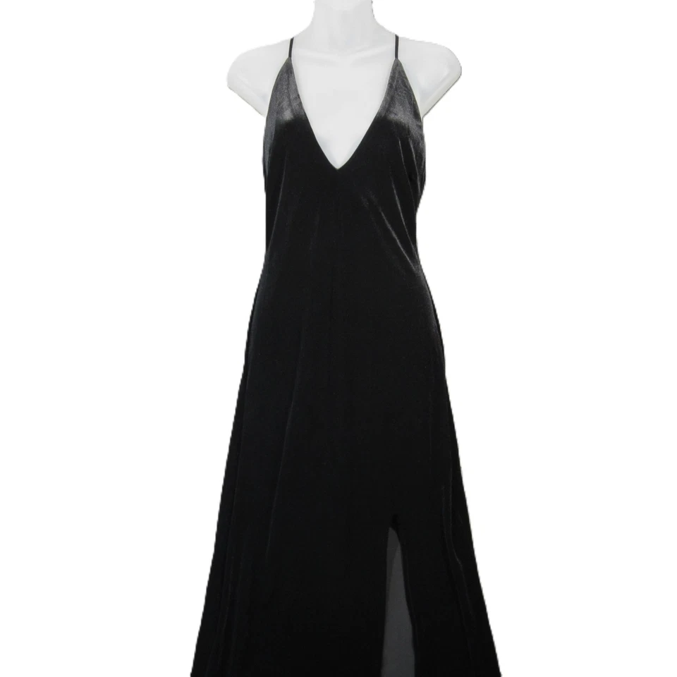 Vestido de veludo vintage 9/10 preto profundo decote em V sexy caprichoso romântico escuro bruxa anos 90 - Imagem 1 de 4