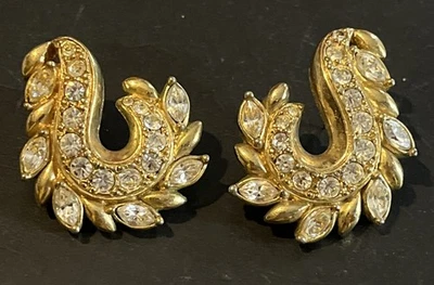 Avon Gold Plated Crystal Abstract Earrings Signed - Image 1 of 2