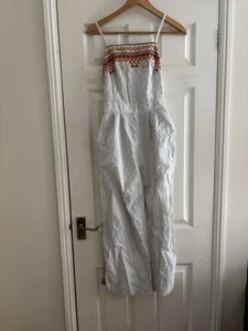F&F White Jumpsuit With Stripe And Embroidered Details. Has Pockets - Picture 1 of 4