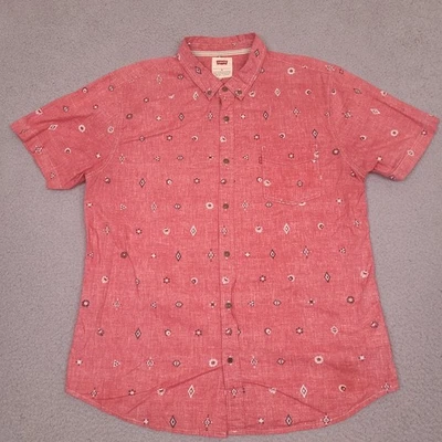 Levi's Mens Button Up Shirt XL Red All Over Aztec Print Short Sleeve - Image 1 of 4