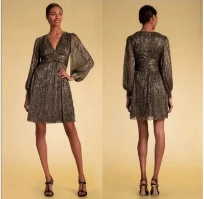 Vestido Trina Turk Flor de Cerezo Talla 10 Multi Dorado/Plateado Metálico Nuevo con Etiquetas Manga Larga Foto 1 de 4