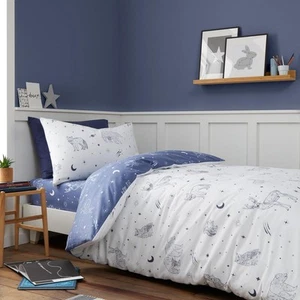 Starlight Animal Duvet Cover Cotton Kids Single Quilt Bedding Bed Linen Set Blue - Picture 1 of 5