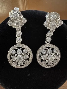 Judith Ripka Sterling Silver Diamonique Cluster Drop Earrings EUC - Picture 1 of 6