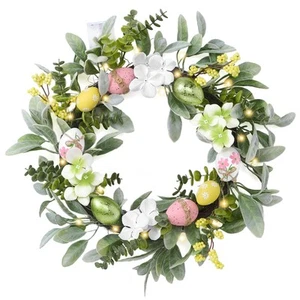 Pastel Easter Egg Wreaths Decoration for Front Door with Lights, Artificial S... - Picture 1 of 6