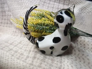 Mundgeblasene Kunst Glas schwarz & weiß Kätzchen Katze Briefbeschwerer Figur Tupfen Streifen - Bild 1 von 4