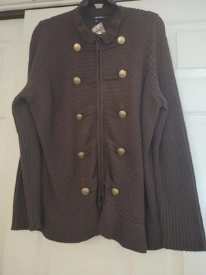 Denim 24/7 Military Jacket Brown 1X - Image 1 of 2