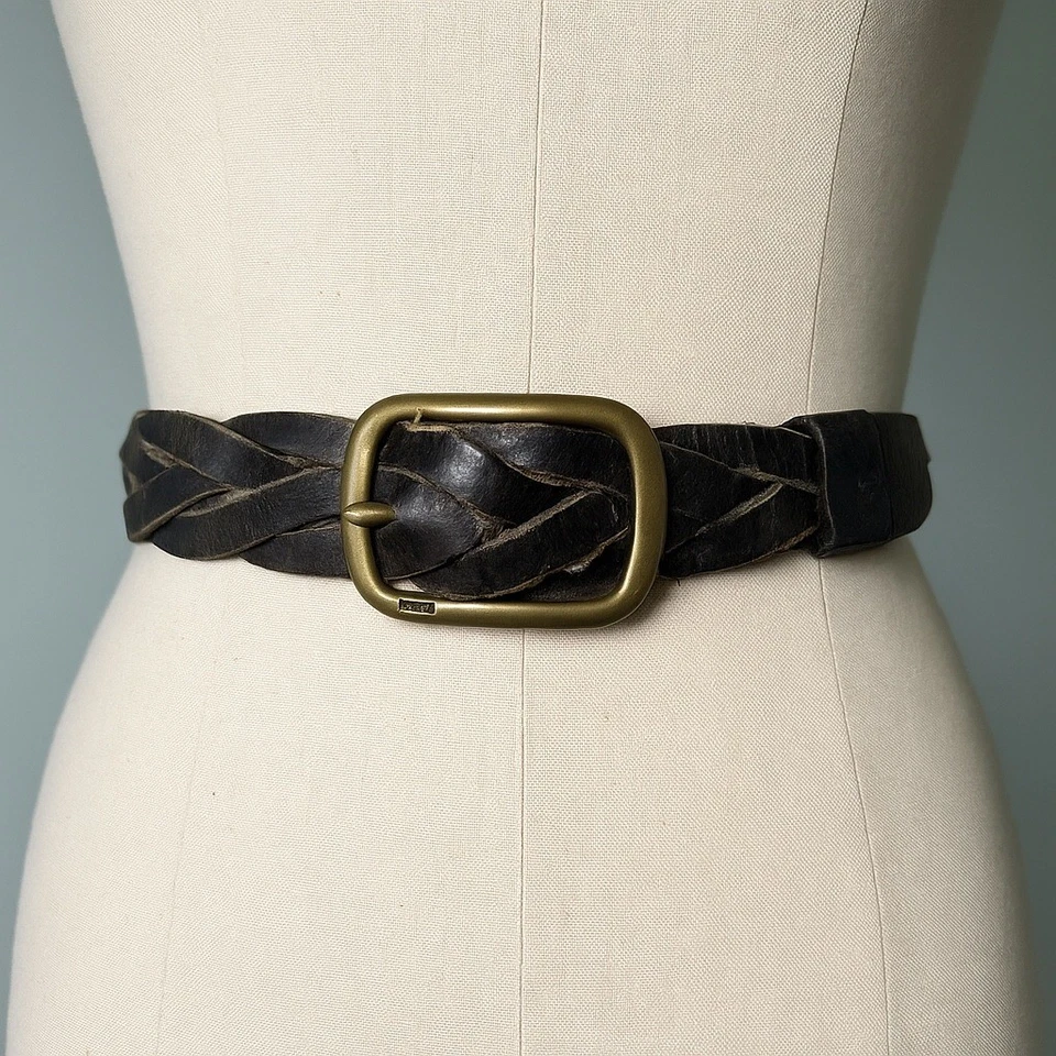 Lauren Ralph Lauren Braided Genuine Leather Belt Brass Buckle Women Size 36 - Image 1 of 4