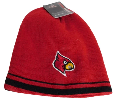 Louisville Cardinals Cap Womens Knit Beanie NCAA Cuff-less Red Black Reversible - Image 1 of 4
