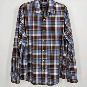 Lands End Herren Gr. L Button Down Langarm Hemd bügelfrei Twill braun blau kariert - Bild 1 von 4