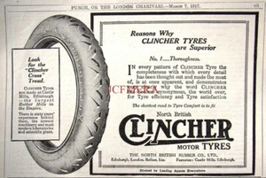 North British Clincher 1917 Motor Tyres Advert Print #2 : WW1 Car Tire Ad - Bild 1 von 1