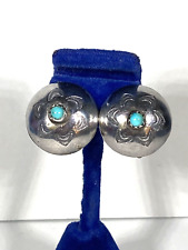 Native American Navajo Sterling Silver & Turquoise Dome Shaped Clip Earrings