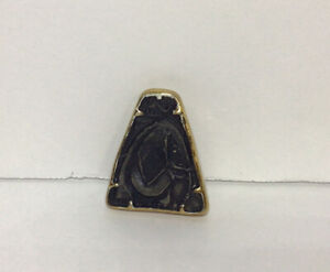 Carved Elephant Pin Brooch Triangular 1 5/8 In x 1 3/8 In Black Gold Color White