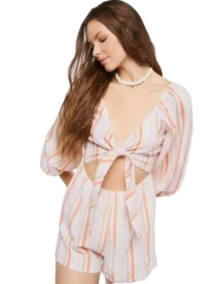 ¡NUEVO! Pantalones Cortos Mameluco Forever 21 Jrs XL/13 Rayas 1 pieza Recortado con Nudo Multicolor  Foto 1 de 4