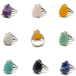Gemstone Ring Teardrop Crystal Chakra Cocktail Adjustable Band Silver Plated - Picture 1 of 129