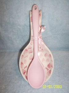 Valentine's Day Or Any Day Ceramic Love & Hearts Spoon Rest & Silicone Spoon New - Picture 1 of 4