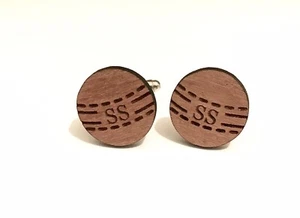 Mens Personalised Cricket Ball Cufflinks In Wood... Laser Cut - Picture 1 of 4