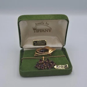 Collana e spilla vintage Jewels by Tiffany placcata oro 22 ct occhio di tigre originale - Foto 1 di 6