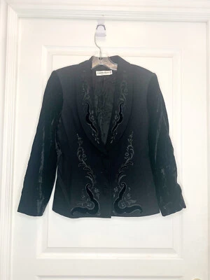 Alberta Ferretti Womens Embroidered Blazer and Velvet sleeves Size 6 $1500 — 第 1/4 张图片
