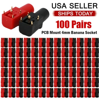 100Pairs 4mm Banana Jack Gold-Plated Right Angle PCB Mount Socket Connector US - Image 1 of 4