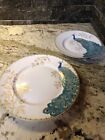 (1) 222 Fifth Fine China Peacock Garden Dinner Plate 10.75" (1) Salad Plate 8.5”