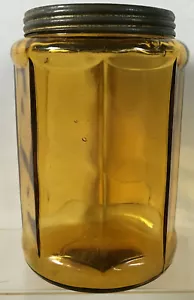 Amber Paneled Depression Era Glass Kitchen Canister Storage Jar w/ Metal Lid - Picture 1 of 10