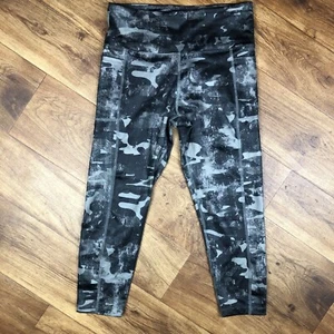 Bally Leggings Donna Tg L Nero Grigio Splatter Con Tasche Activewear - Foto 1 di 8
