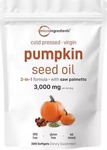 Kürbiskernöl mit Sägepalme, 3000 mg pro Portion, 300 Weichkapseln Kapseln - Bild 1 von 7