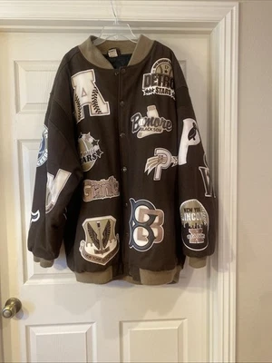 Auténtica Chaqueta Universitaria de Béisbol Marrón Vintage Ligas Negras Talla 4XL Foto 1 de 4