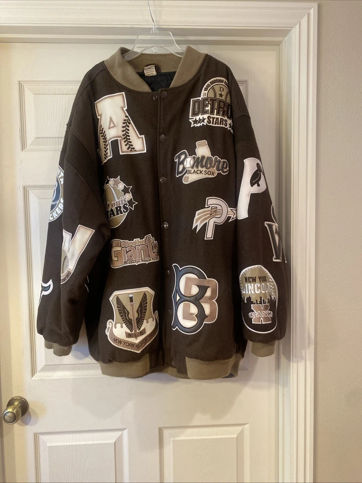 Auténtica Chaqueta Universitaria de Béisbol Marrón Vintage Ligas Negras Talla 4XL Foto 1 de 4