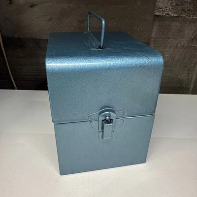 Vtg Metal 8mm Film Reel Blue Storage Case Chest w/ Six 5" Reels/Canisters - Image 1 of 4