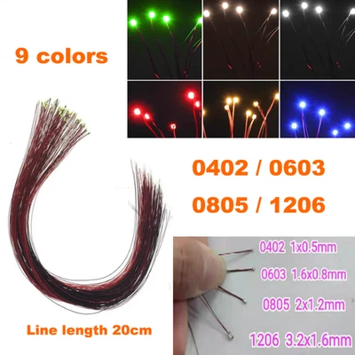 0402 0603 0805 1206 SMD Led Pre-cableado para Modelo Tren 20CM Cable Luz Lámpara Foto 1 de 2