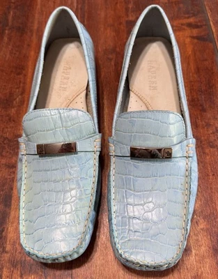 Mocasines planos Lauren Ralph Lauren Suzie de cuero de cocodrilo en relieve azules 10B Foto 1 de 4