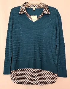 Croft & Barrow Ink Blue Sweater w/ Built in Collared Shirt Combo Womens L - Picture 1 of 5