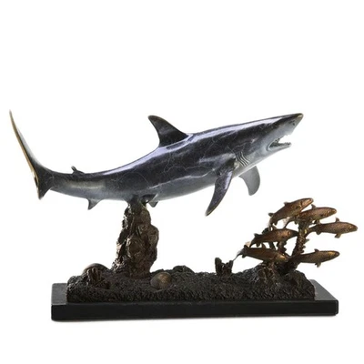 Brass and Marble Swimming Shark with Prey Statue - Image 1 of 3