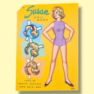 Susan Paper Doll Book Lowe 1889 Vintage ungeschnittene Kleidung & Haare-Dos - Bild 1 von 2