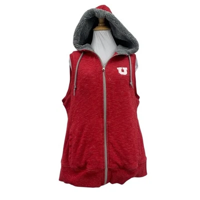 犹他州 Utes 背心女式 XL 红色灰色连帽拉链夏尔巴羊毛衬里安提瓜 — 第 1/4 张图片