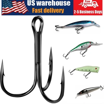 100PCS High Carbon Black Treble Hooks Sharp Treble Fishing Hooks Size #2—#12 - Image 1 of 4