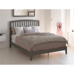Pemberly Row King Solid Wood Panel Bed with USB Charger in Gray - Picture 1 of 6