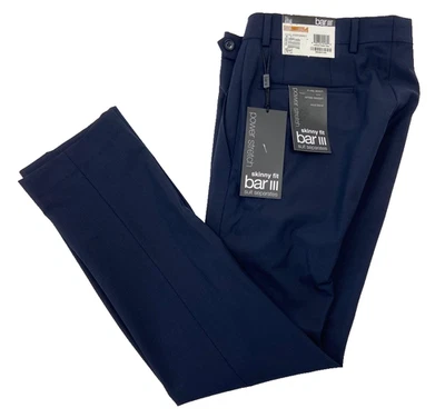 $135 NUEVO BAR III Hombres 29x29 Sólido Azul Marino Calce Ajustado Elastizado Vestido Pantalones/Pantalones Foto 1 de 4